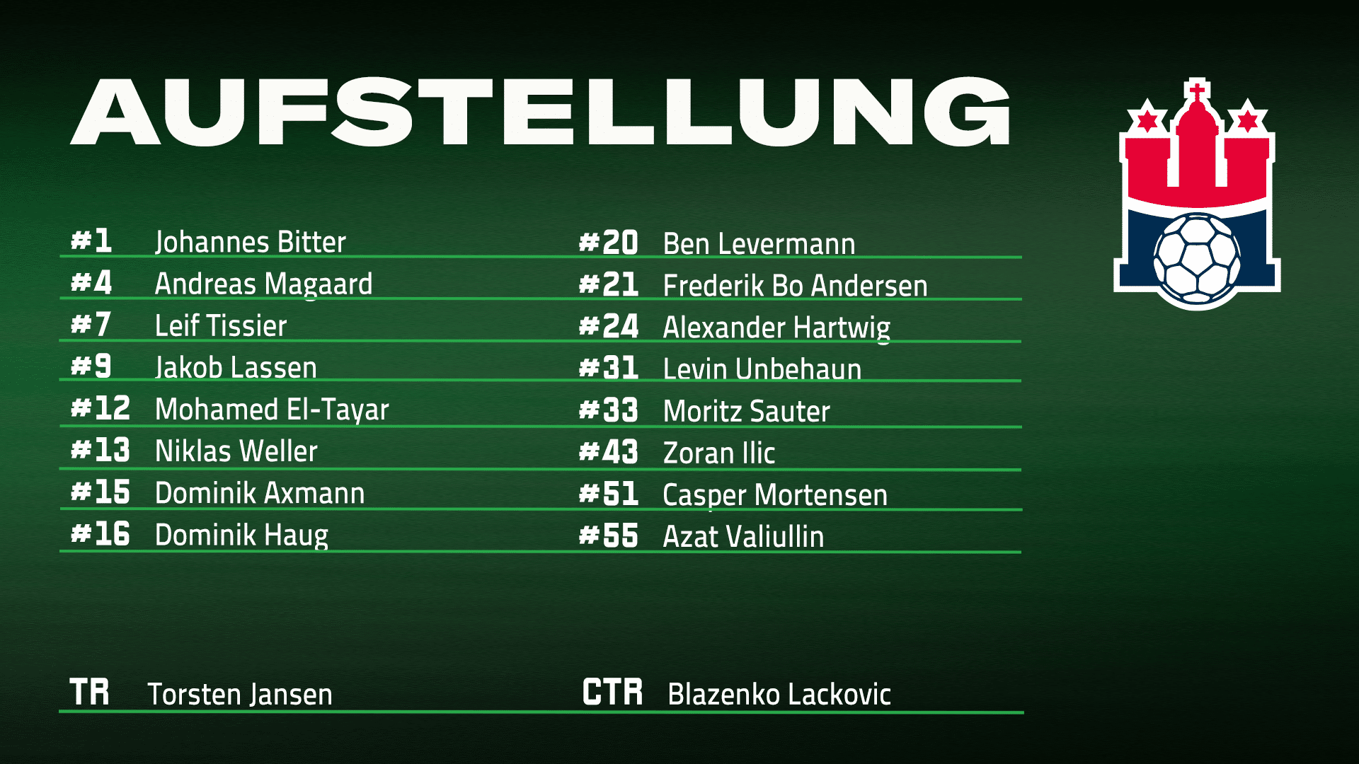 Aufstellung der Gastmannschaft