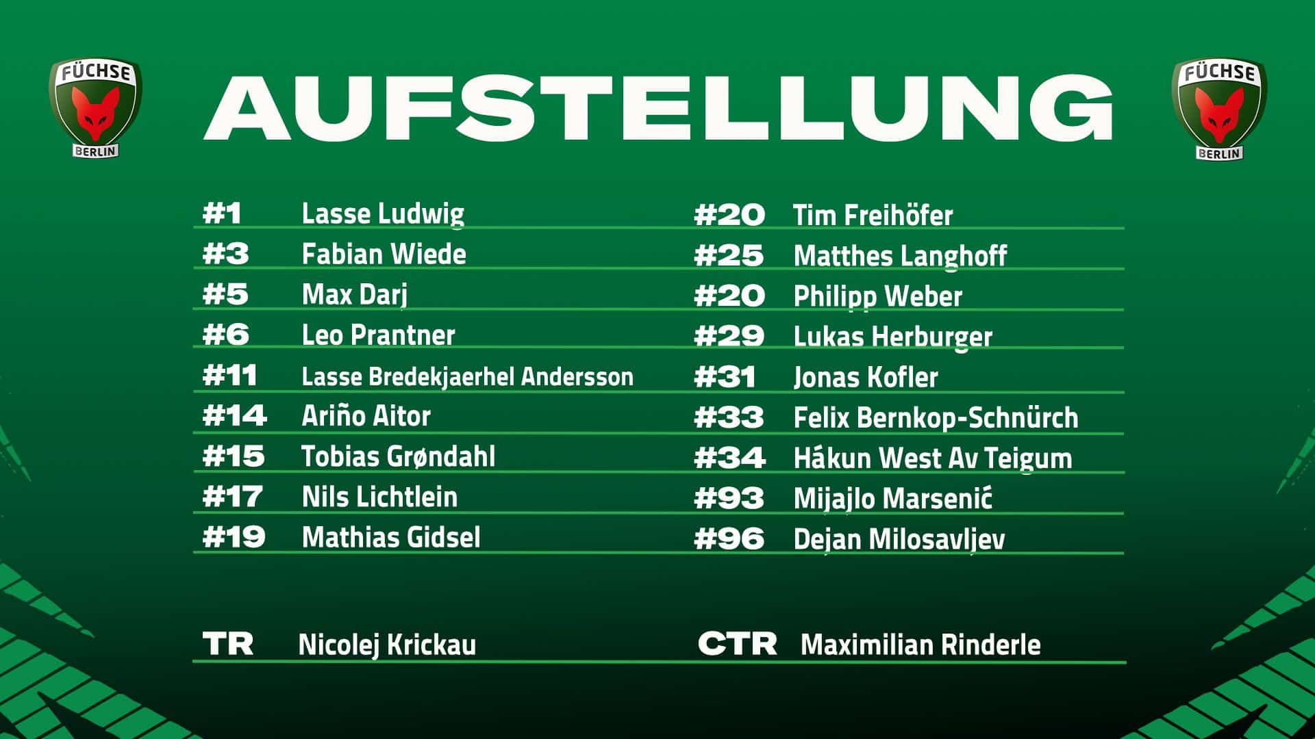 Aufstellung der Gastmannschaft