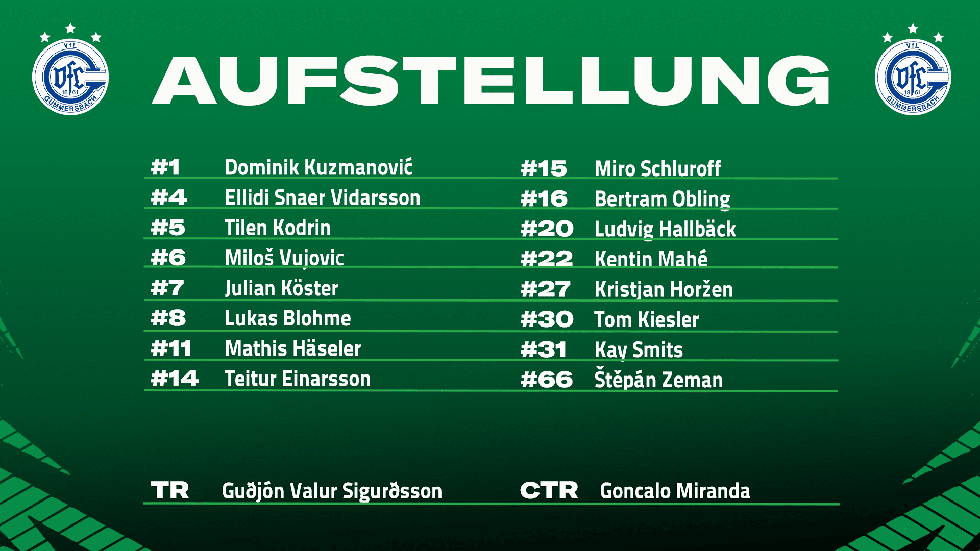 Aufstellung der Gastmannschaft