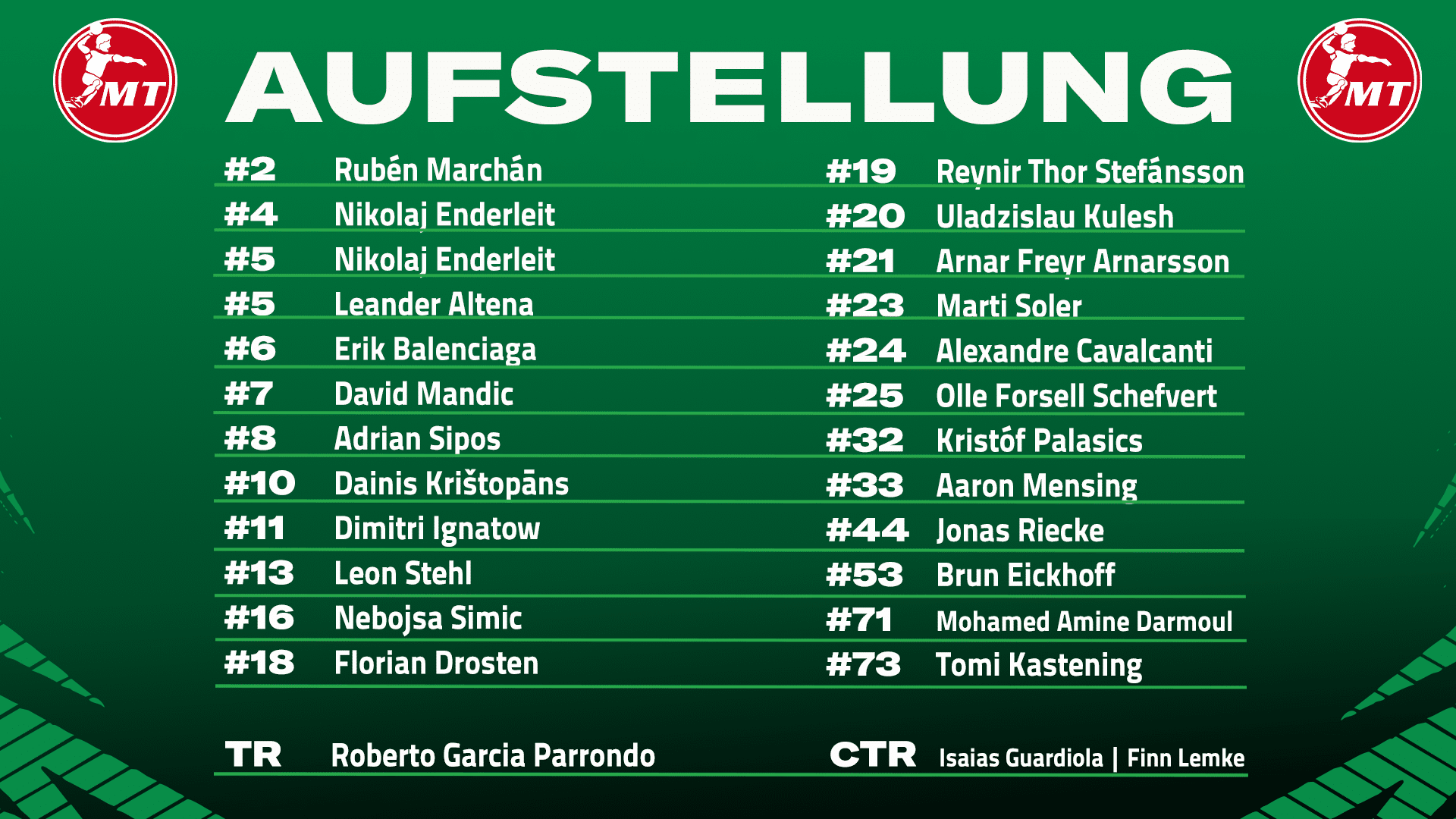 Aufstellung der Gastmannschaft