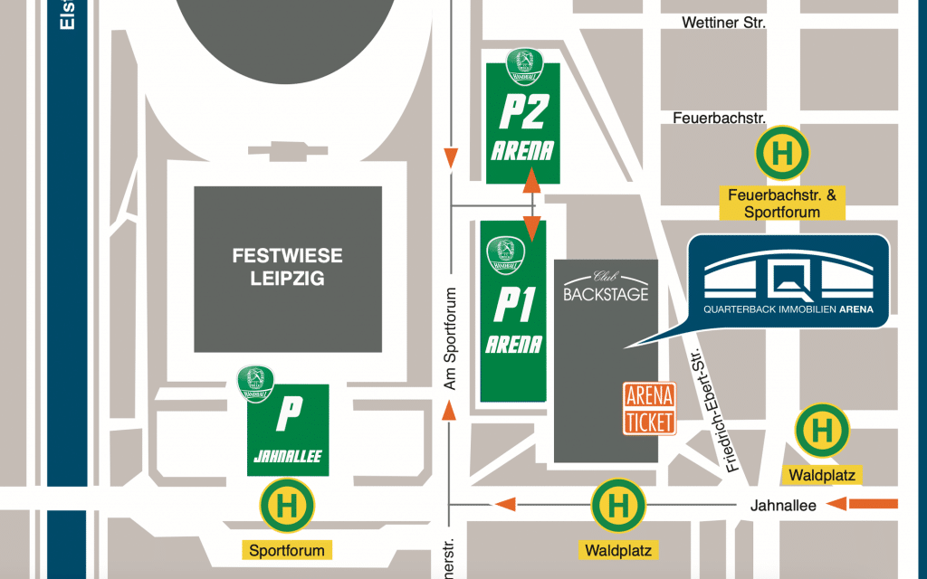 Die ARENA hat für euch zusätzliche Parkmöglichkeiten an der Jahnallee zur Verfügung gestellt.