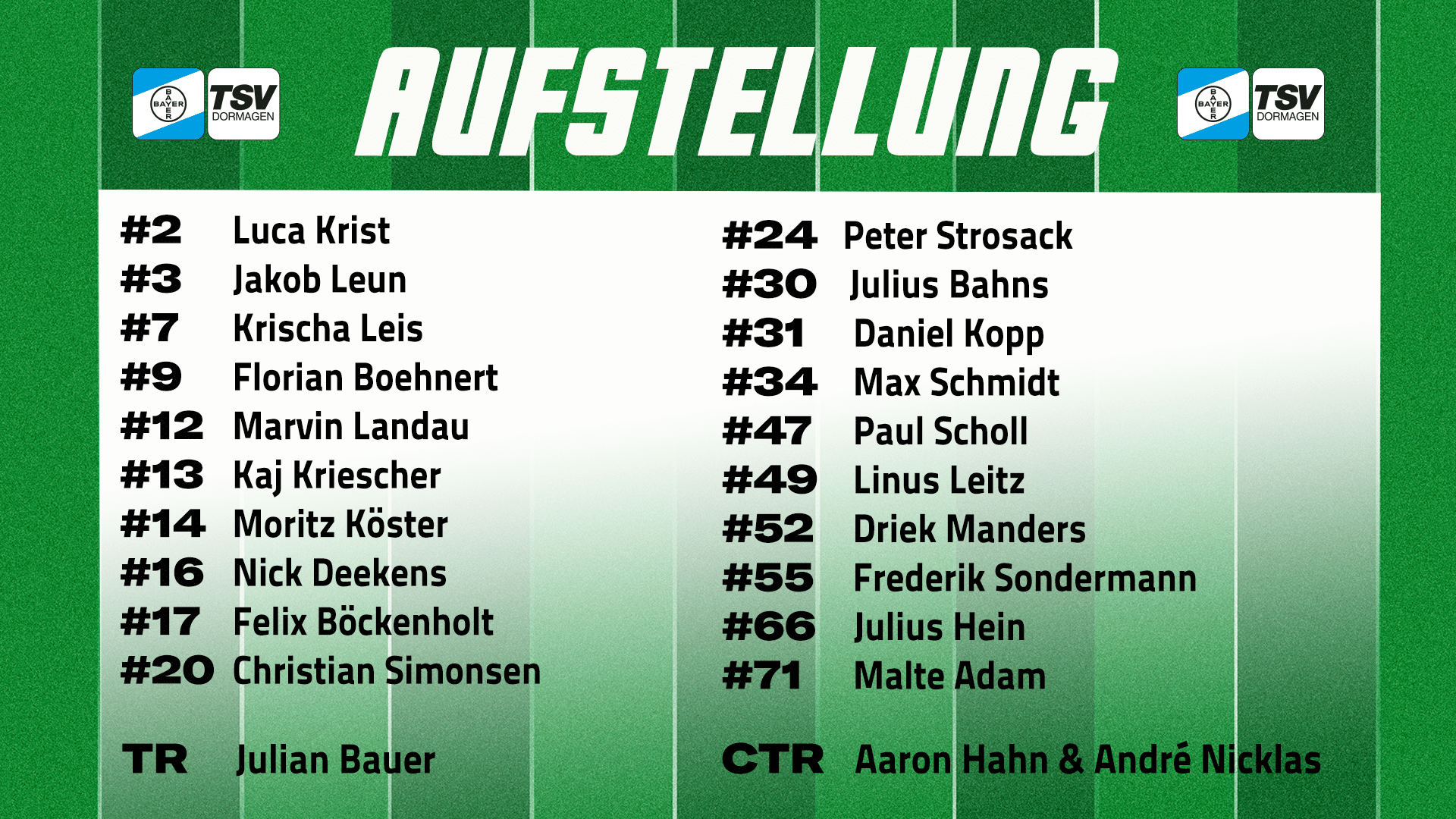 Aufstellung der Gastmannschaft